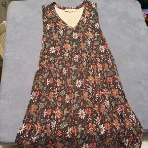 Loft Floral V-Neck Tiered Sleeveless Dress Size: Small